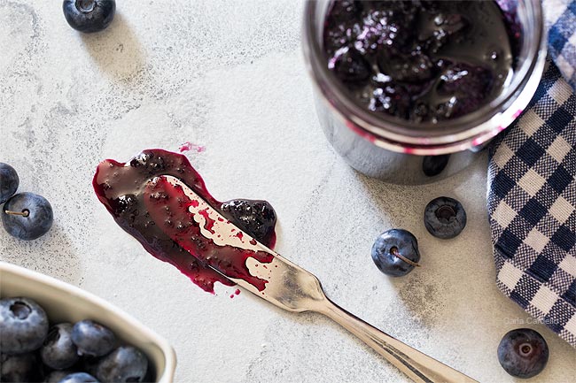 Knife with blueberry jam