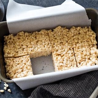 Homemade Rice Krispie Treats with square missing