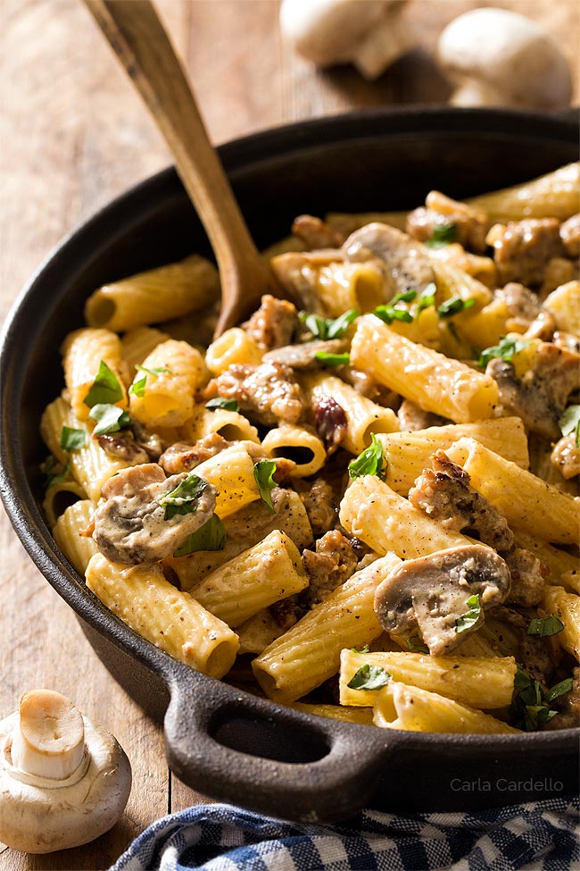 Creamy Sausage Mushroom Pasta (Dinner For Two) - Homemade In The Kitchen