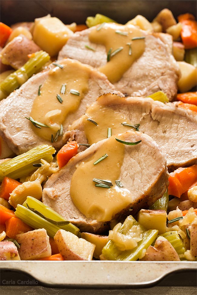 Pork Loin Roast Dinner For Two in the oven