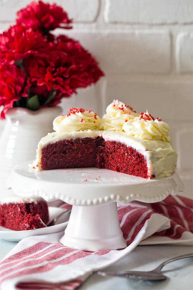6 Inch Red Velvet Cake on white cake stand
