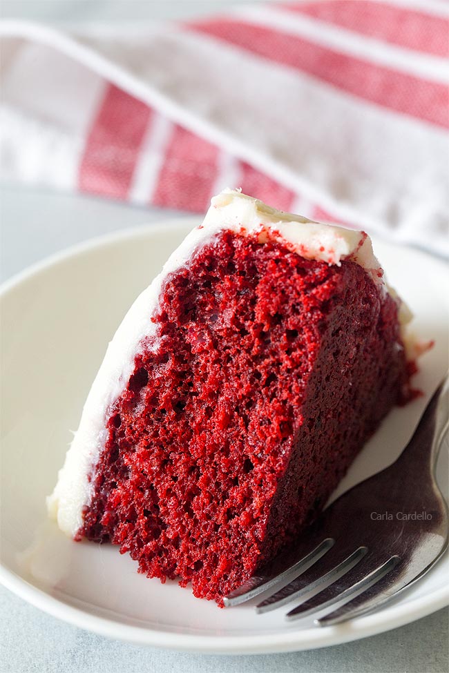 Close up of slice of 6 inch Red Velvet Cake