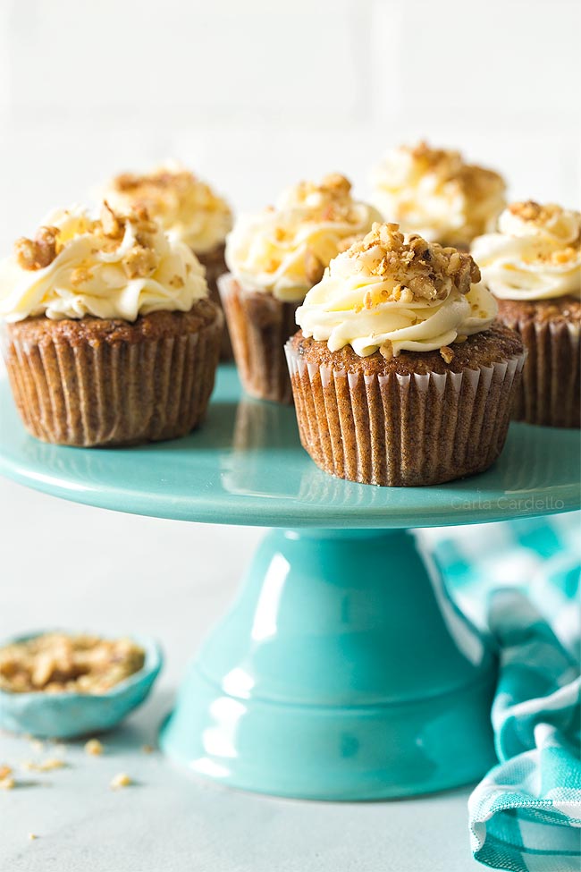 Carrot Cake Cupcakes on cake stand