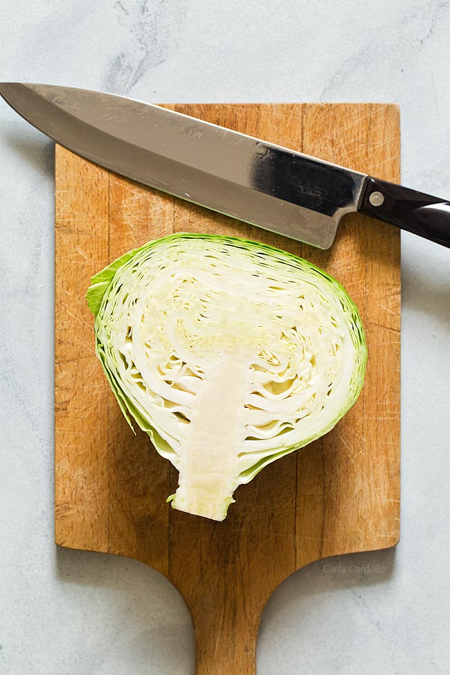Cut cabbage in half