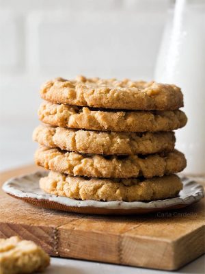 Stack of small batch peanut butter cookies