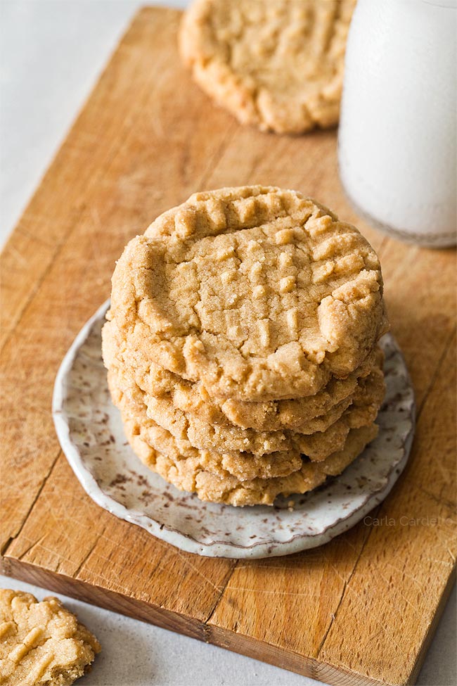 Pile of peanut butter cookies on a plate