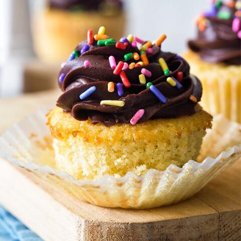 Close Up of Yellow Cupcakes From Scratch (Small Batch)