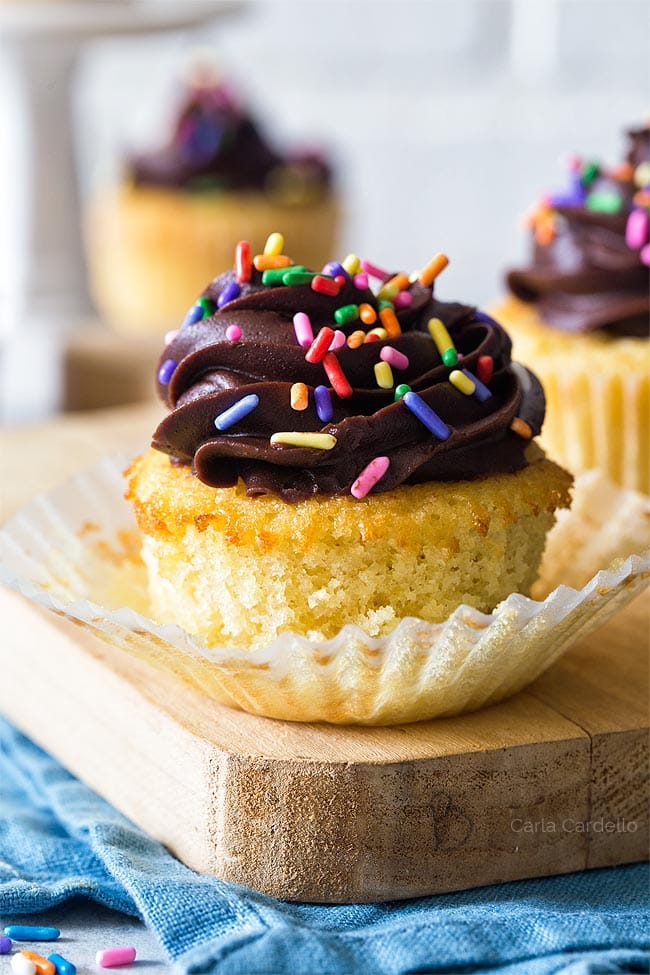 Close Up of Yellow Cupcakes From Scratch (Small Batch)