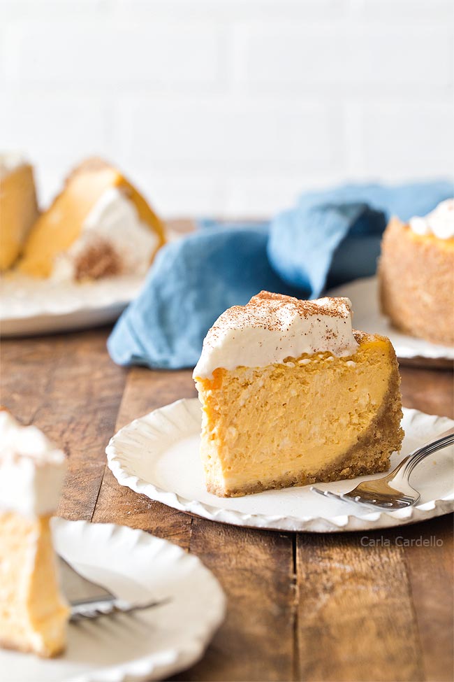 Slice of 6 Inch Pumpkin Cheesecake recipe