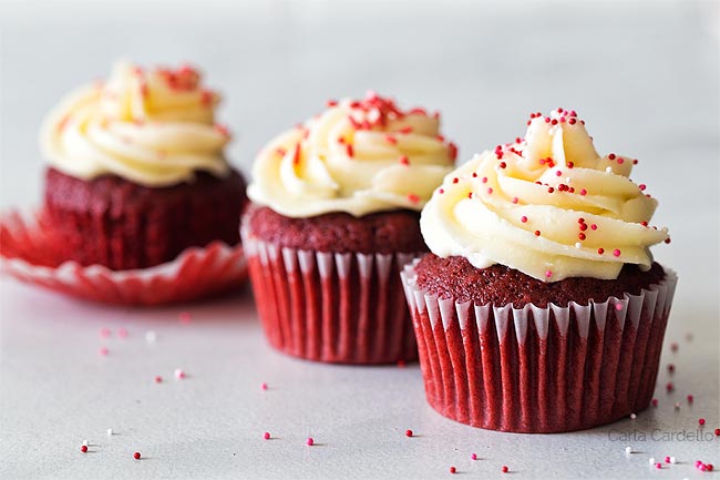 3 Red Velvet Cupcakes in a row