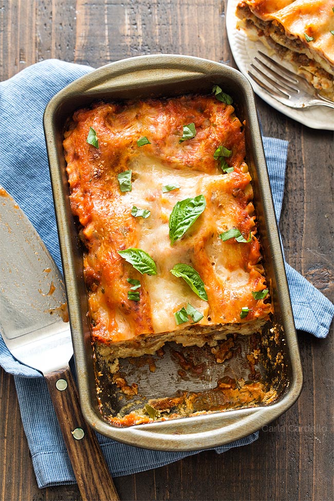 Lasagna For Two (Loaf Pan Lasagna) - Homemade In The Kitchen