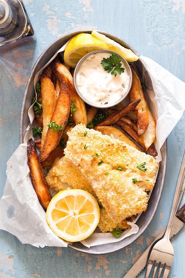 Baked Fish And Chips - Homemade In Kitchen