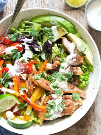 Close up of chicken fajita salad