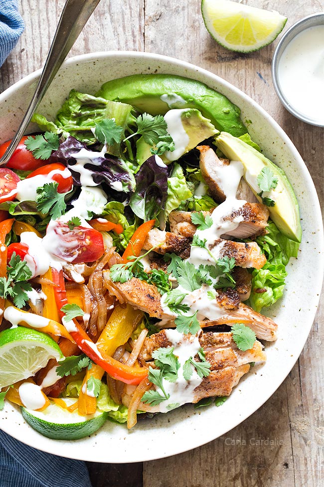 Close up of chicken fajita salad