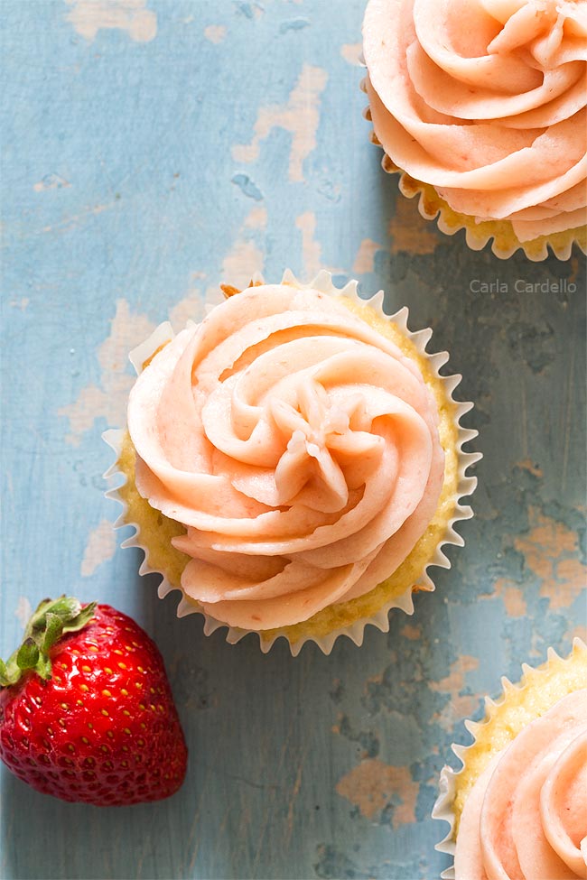 Strawberry frosting on cupcake