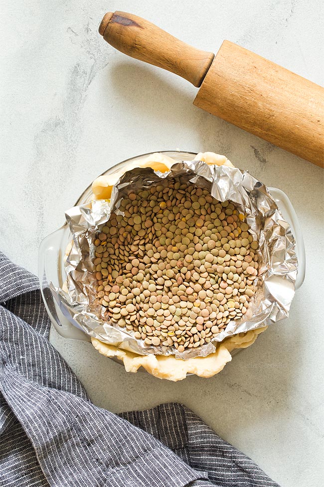 Pie dough filled with pie weights