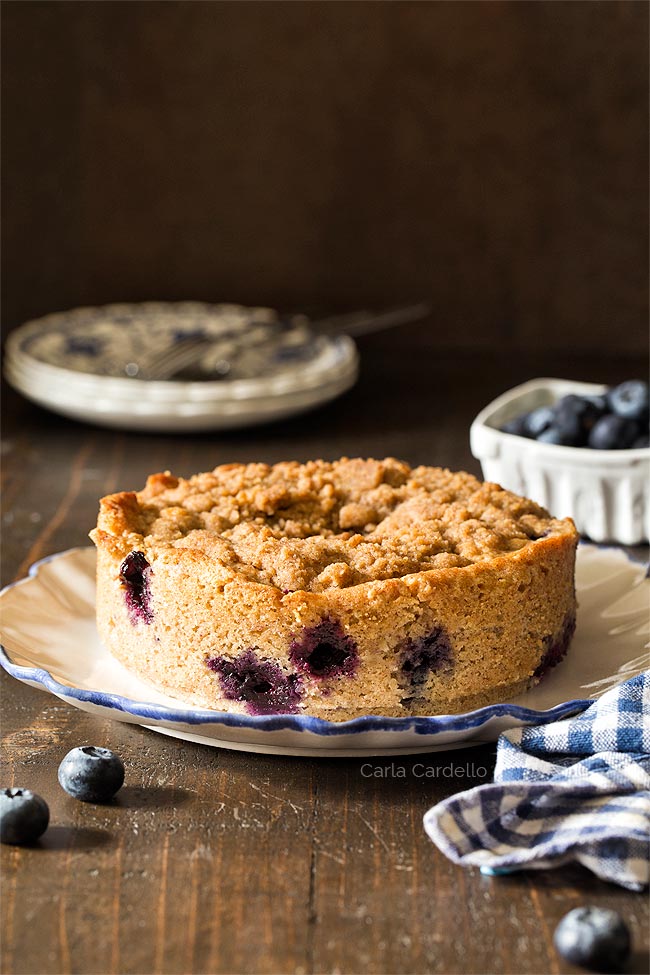 Blueberry Coffee Cake on white plate