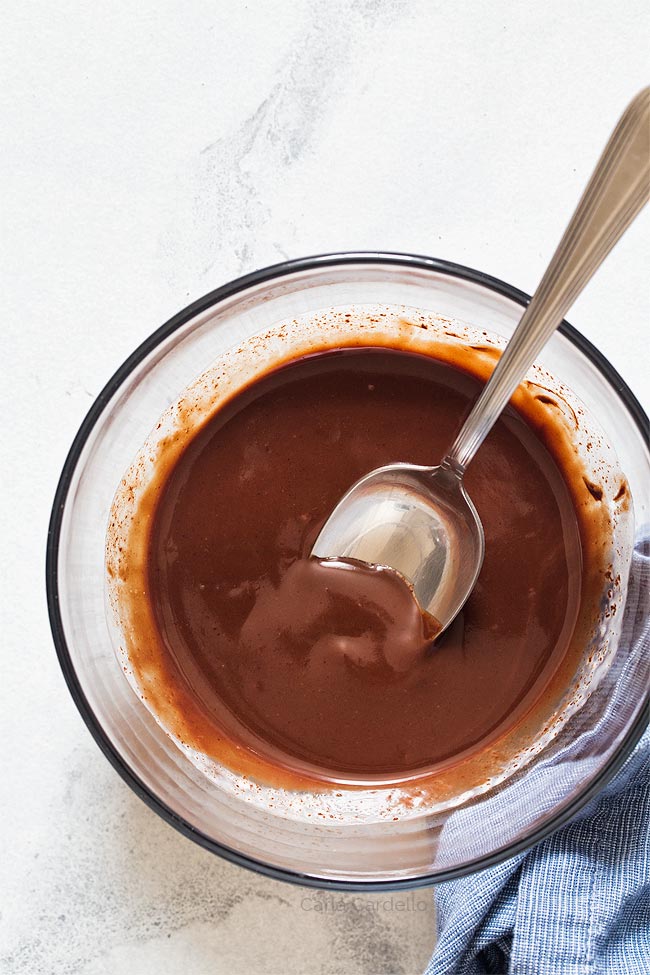 Glass bowl filled with chocolate ganache