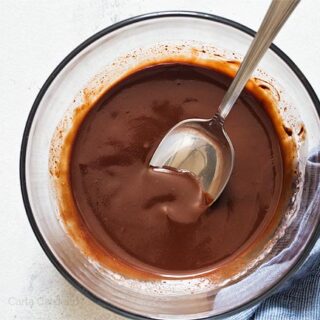 Glass bowl filled with chocolate ganache