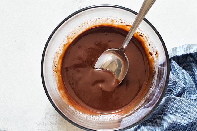 Glass bowl filled with chocolate ganache