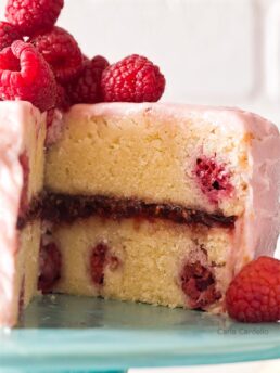 Close up of lemon raspberry cake