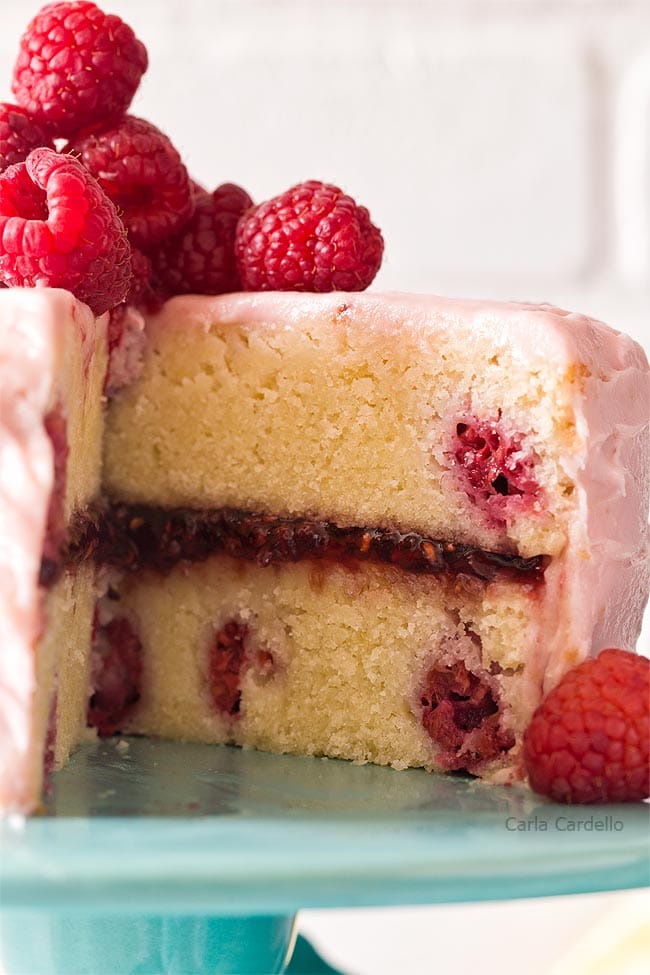 Close up of lemon raspberry cake