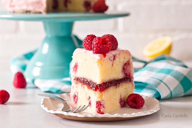 Slice of lemon raspberry cake
