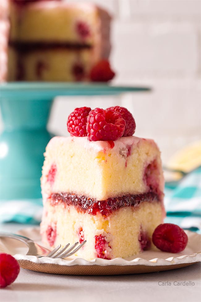 Slice of raspberry lemon cake