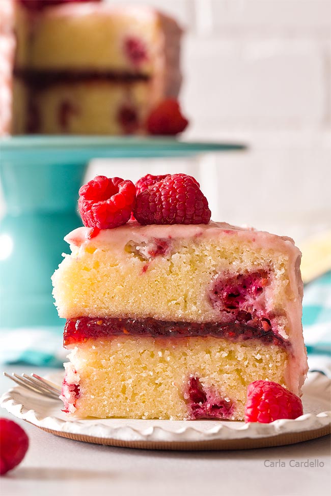 Slice of lemon raspberry cake