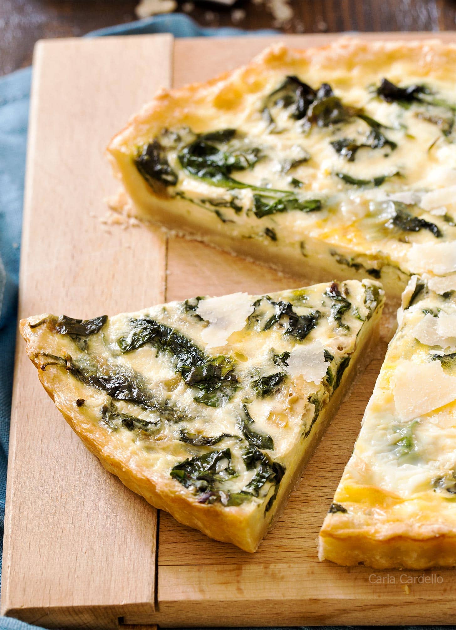 Close up slice of Quiche Florentine