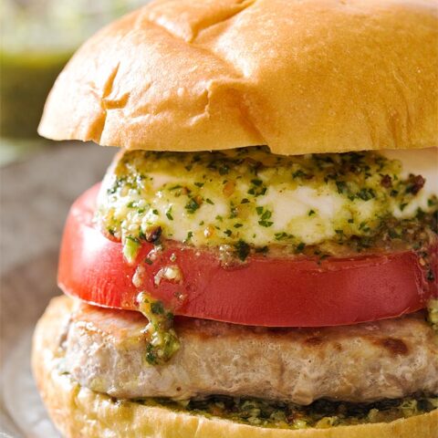 Close up of Pesto Burger