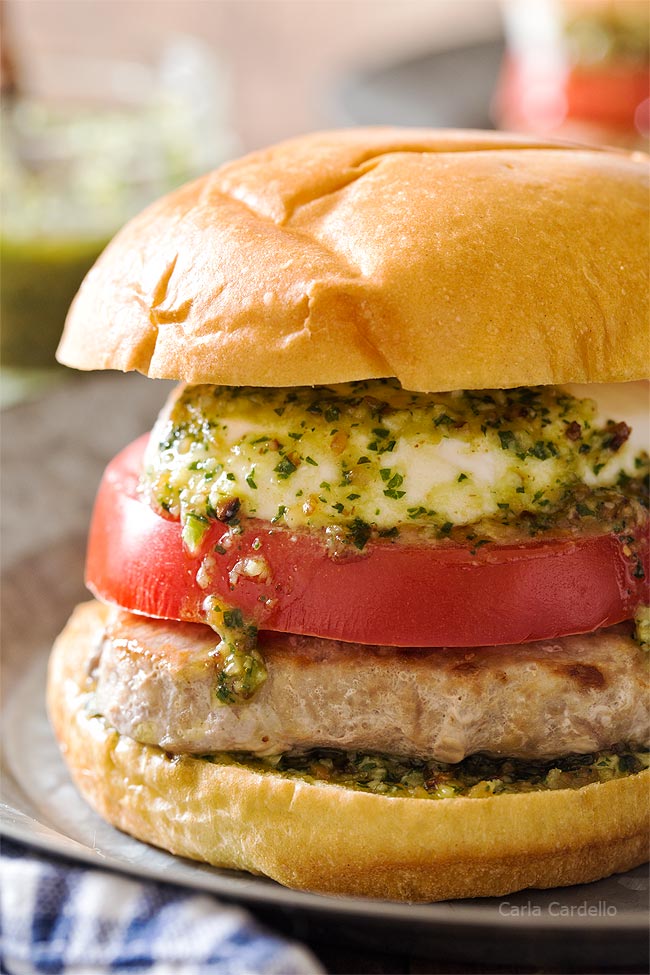 Close up of Pesto Burger