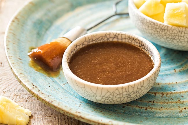 Pineapple teriyaki sauce in a bowl on a plate