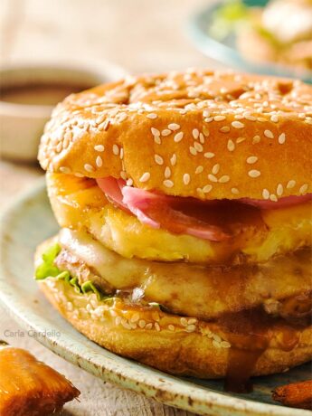 Close up of teriyaki turkey burgers