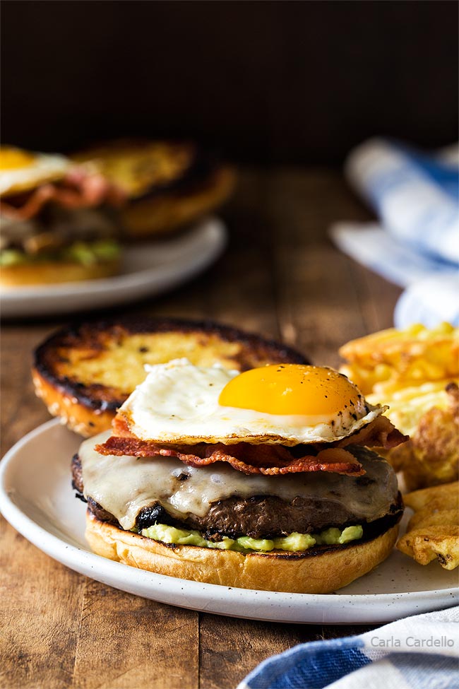 Fried egg burger with top bun removed