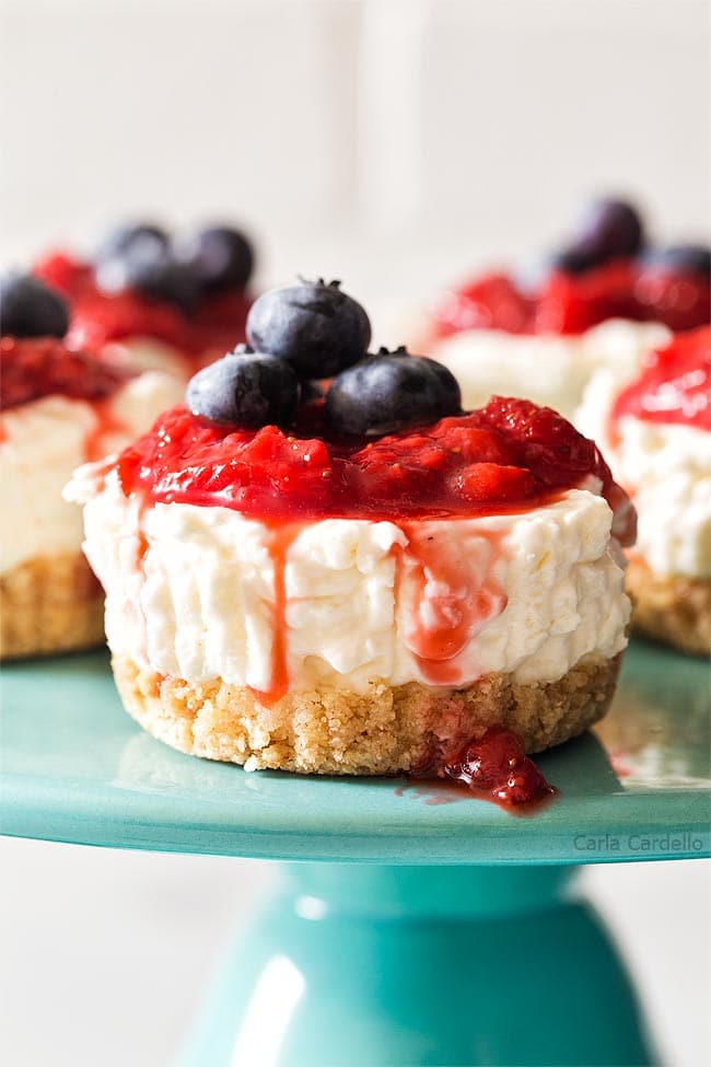 Close up of mini no bake cheesecake