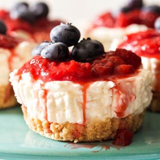 Close up of mini no bake cheesecake