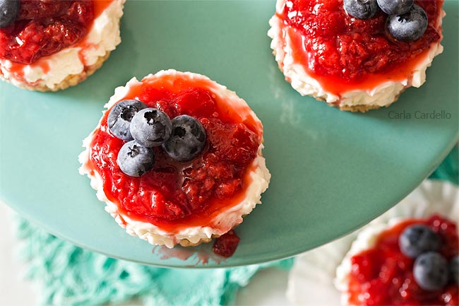 Overhead shot of mini no bake cheesecake