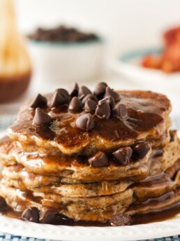 Stack of small batch chocolate chip pancakes