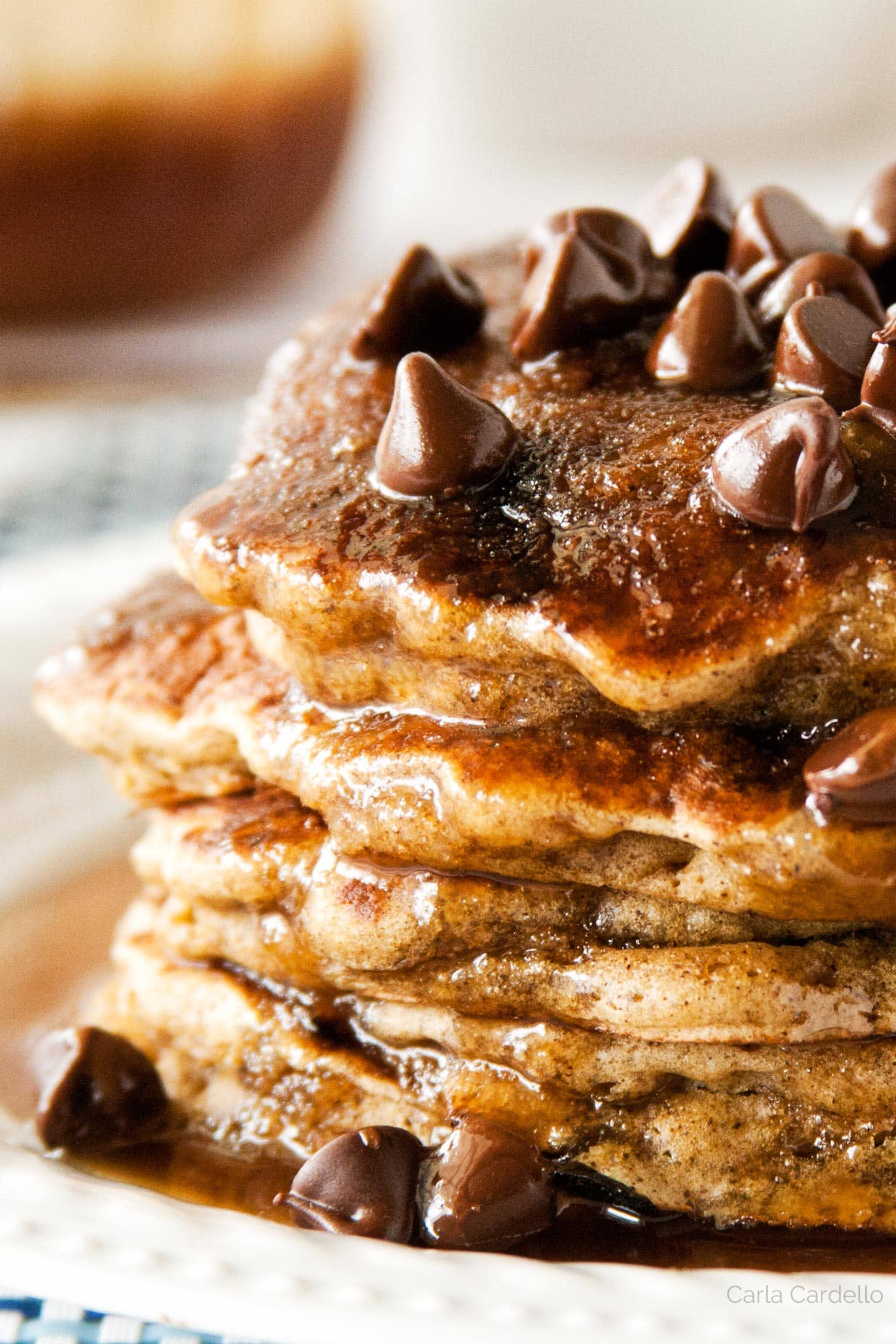 Close up of chocolate chip pancakes