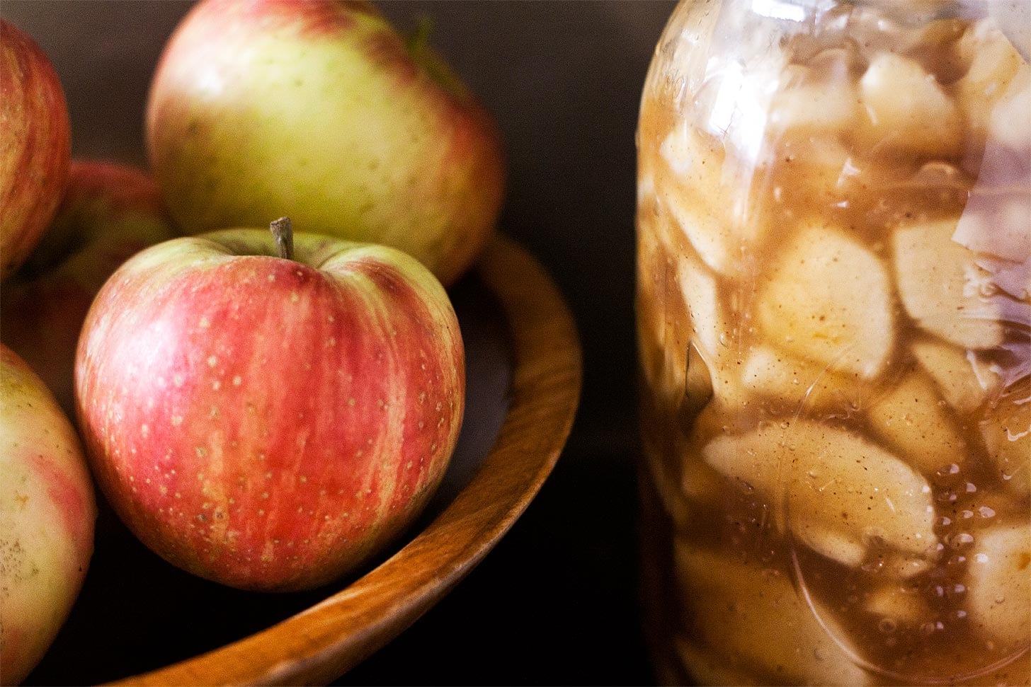 Apple in a bowl with apple pie filling