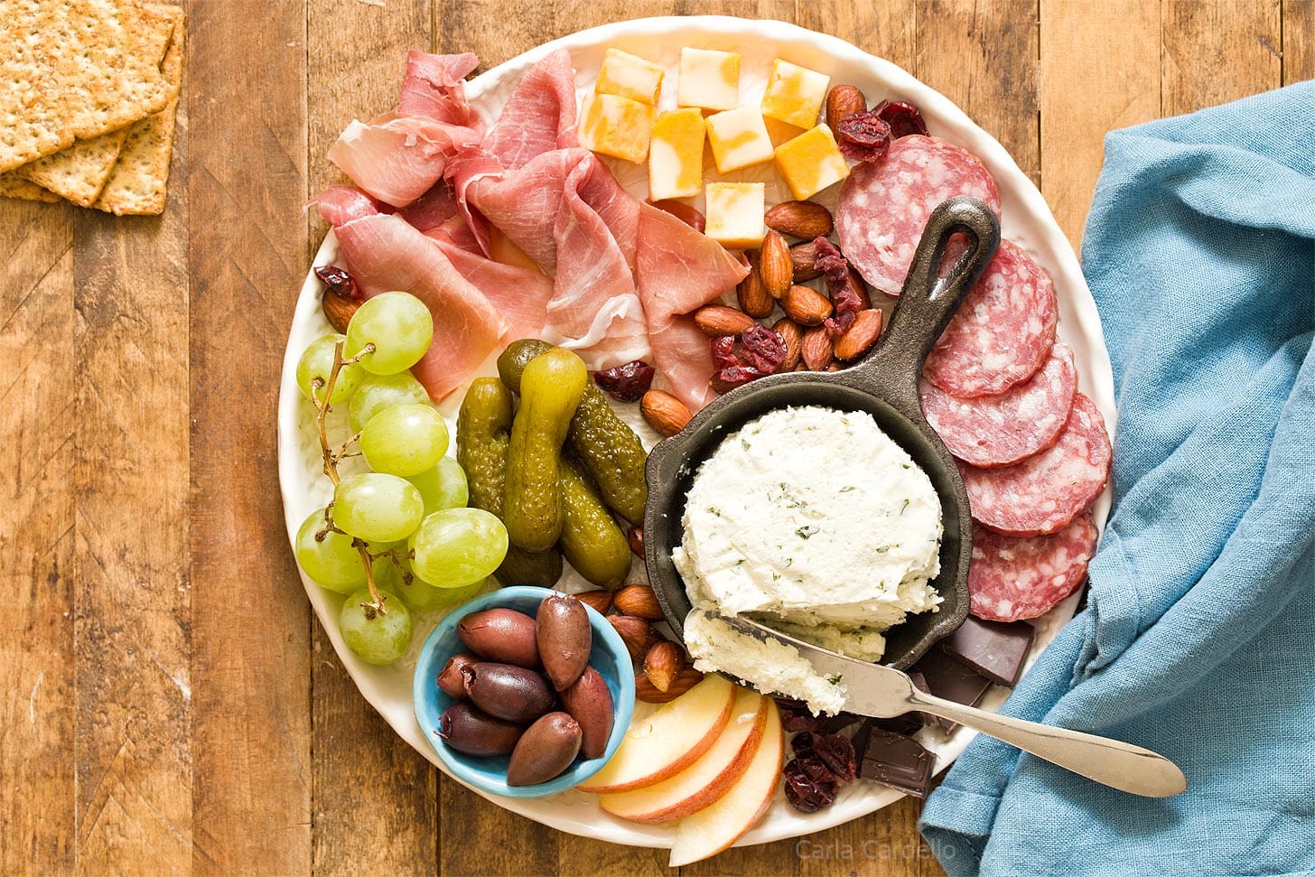 Cheese board for two on a white plate