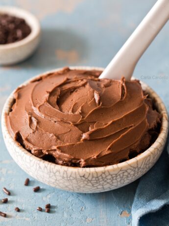 Chocolate cream cheese frosting in a bowl