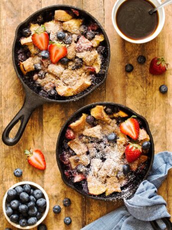 French Toast Casserole for two in two mini cast iron skillets