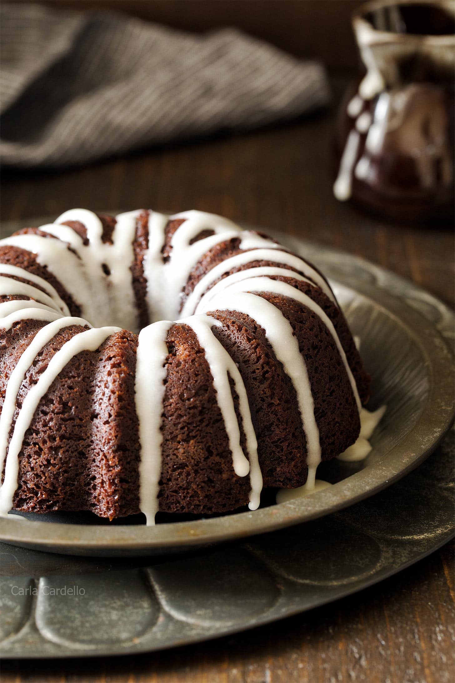 Glazed Chocolate Bundt Cake in a plate