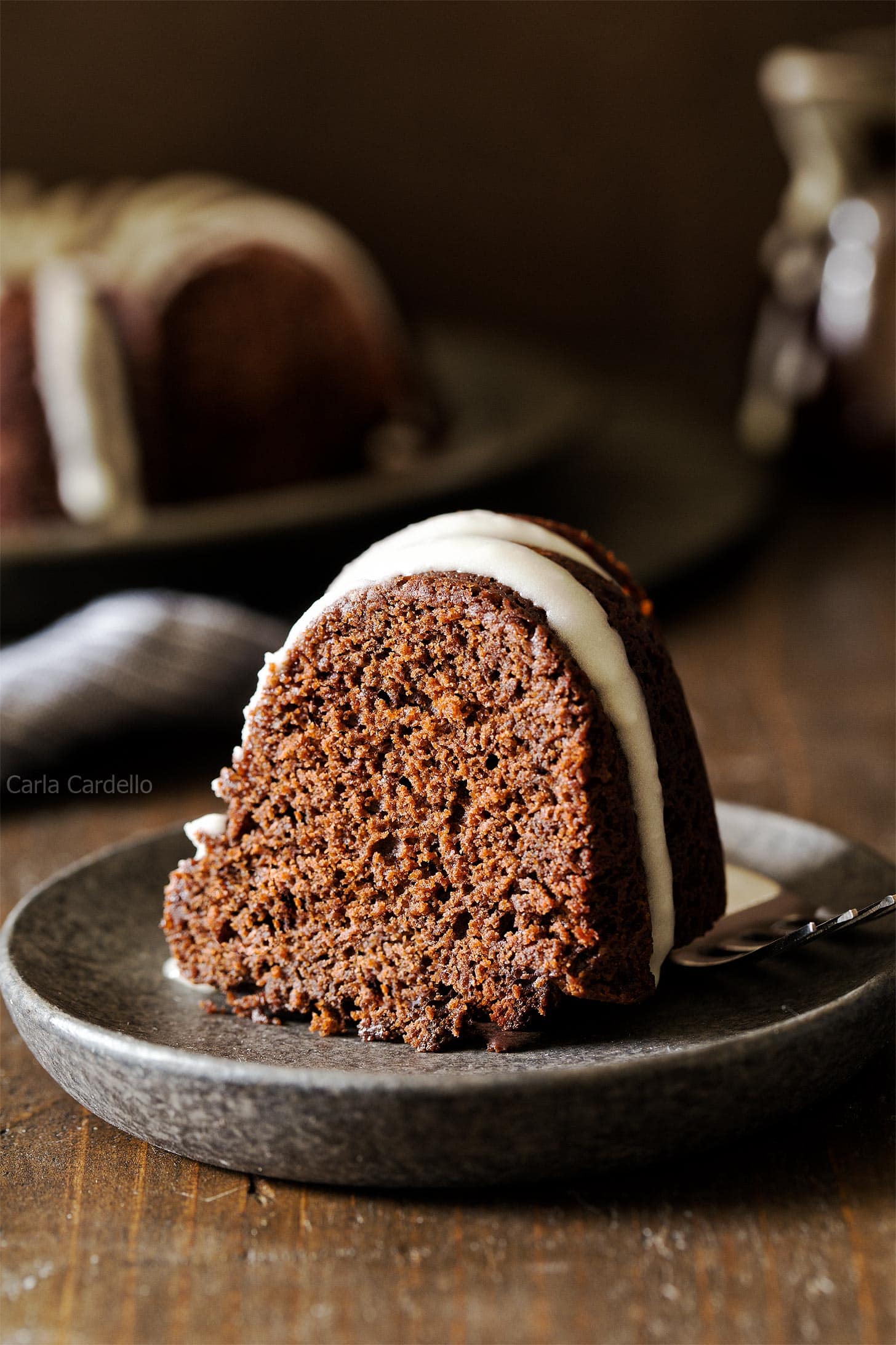 Slice of small chocolate bundt cake