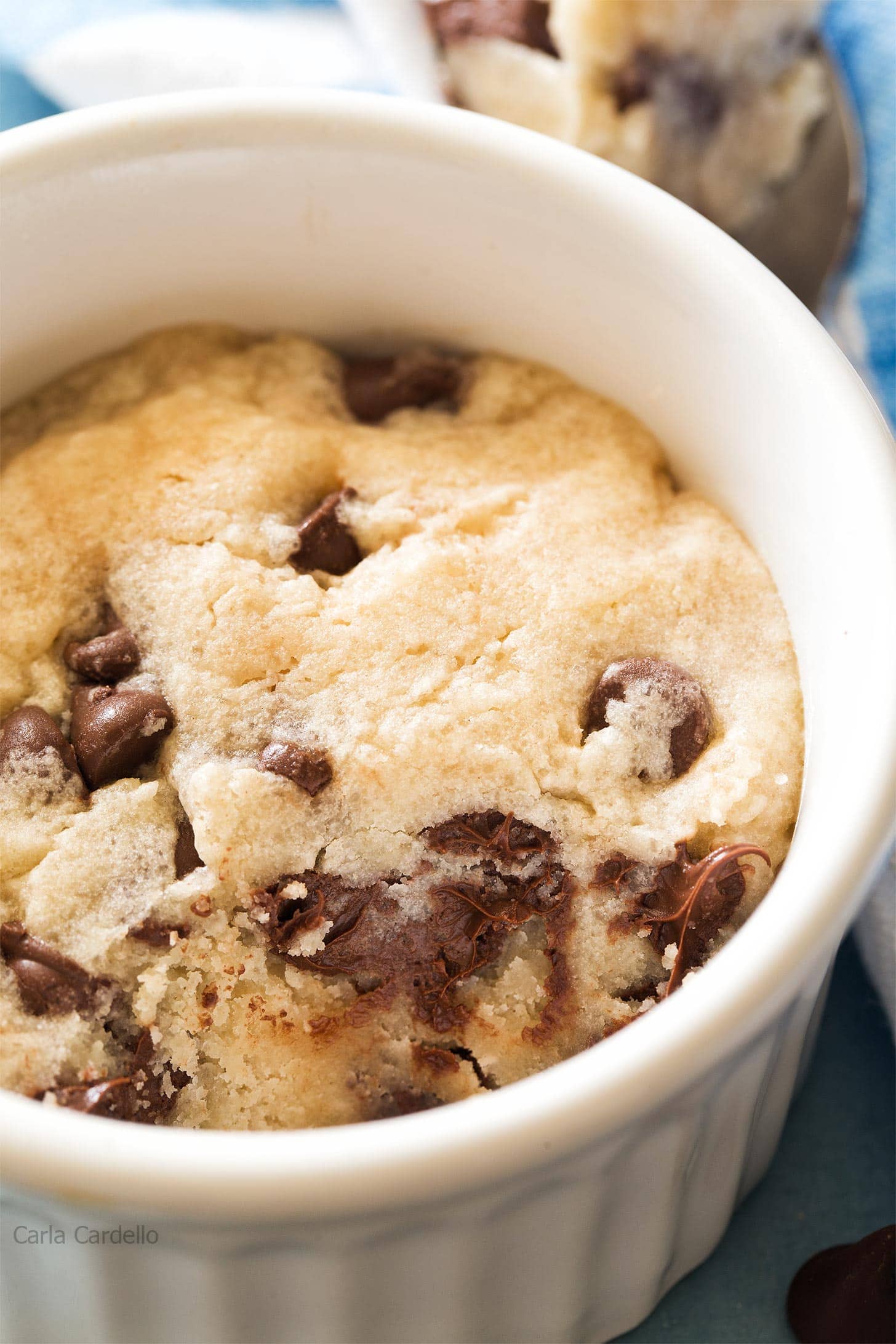 Close up of microwave chocolate chip cookie