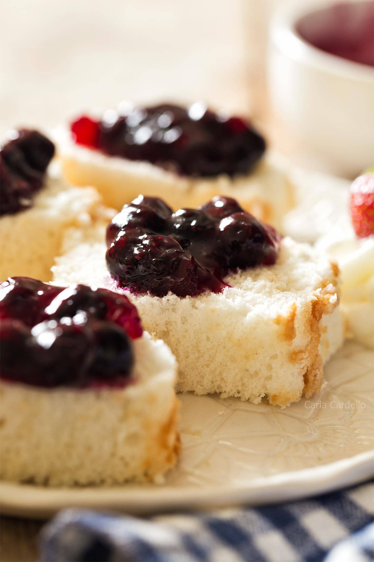 Angel food cake with blueberry pie filling