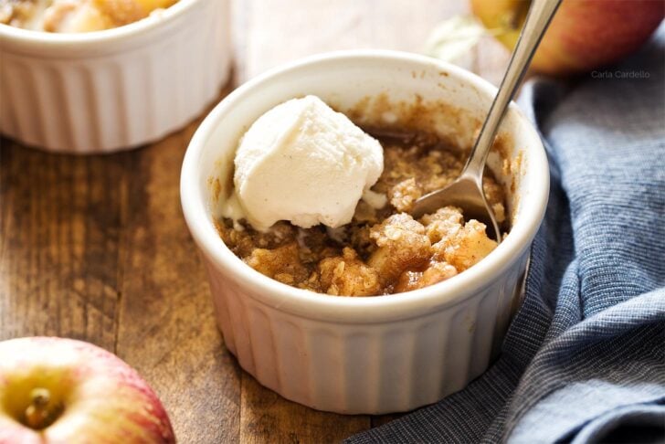 Mini apple crisp with scoop of ice cream