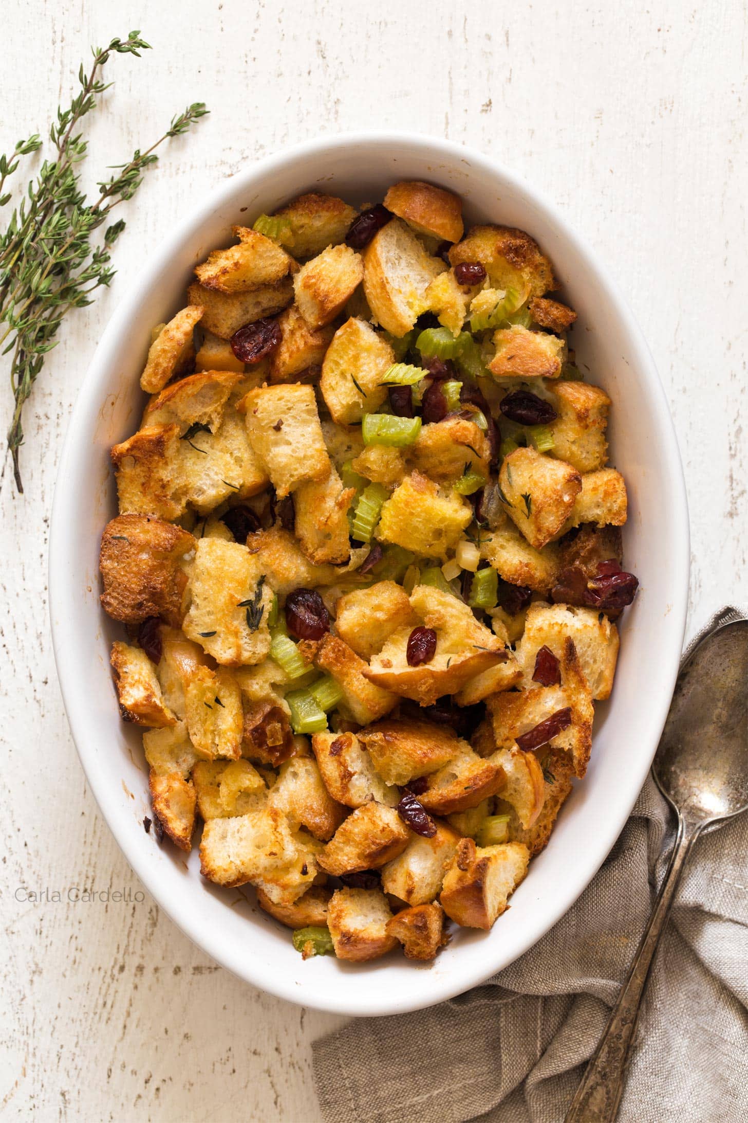 Casserole dish with cranberry serving